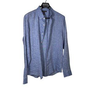 Michael Kors Blue Linen Button Down Shirt Size Medium